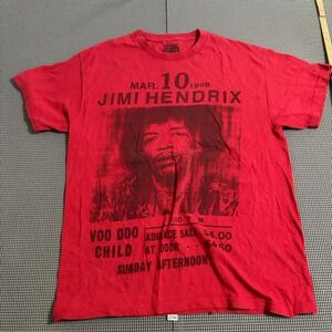 Stone Free Jimi Hendrix Voo Doo Child Graphic T-Shirt Red Size L